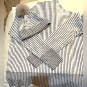 Christian Siriano Women’s Matching Sweater and Beanie Gray and White Size S NWT